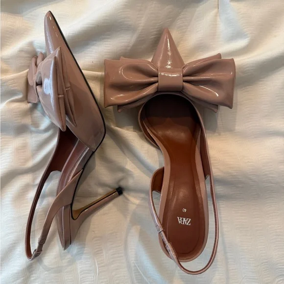 Elegant Nude Slingback Heels with Bow - Picture 4 of 4